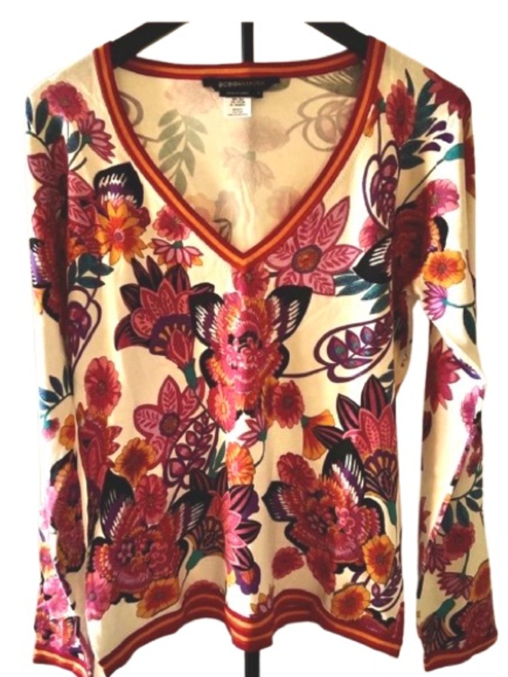 2 Items: BCBGMaxAzria Floral V-Neck 80% Silk Sweater And Tommy Hilfiger Legging - Picture 2 of 7